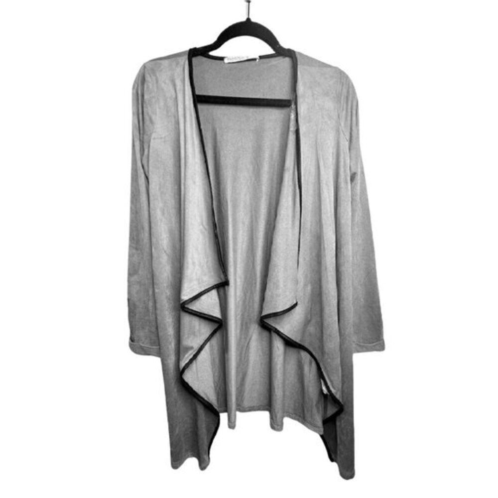 Mosaic & Co Silver Gray Velvet Long Flowy Waterfall Tiered Cardigan
